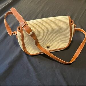 Talbots straw and leather crossbody purse